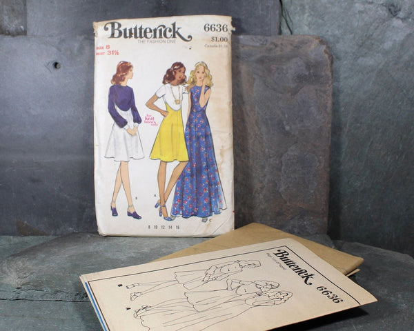 1970s Butterick #6636 Knit Dress Pattern | Uncut, Factory-Folded Pattern in Original Envelope | Size 8 for Women | Bixley Shop