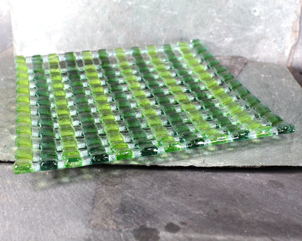 1980s Basketweave Glass Serving Tray | Green Glass Tray | Bixley Shop