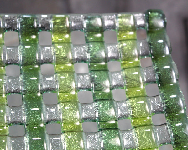 1980s Basketweave Glass Serving Tray | Green Glass Tray | Bixley Shop