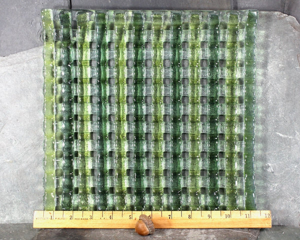 1980s Basketweave Glass Serving Tray | Green Glass Tray | Bixley Shop