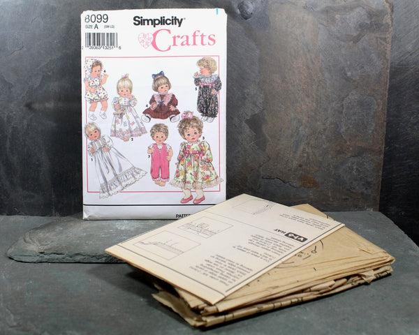 1992 Simplicity #8099 Baby Doll Clothes Pattern | Size A | COMPLETE, CUT in Original Envelope