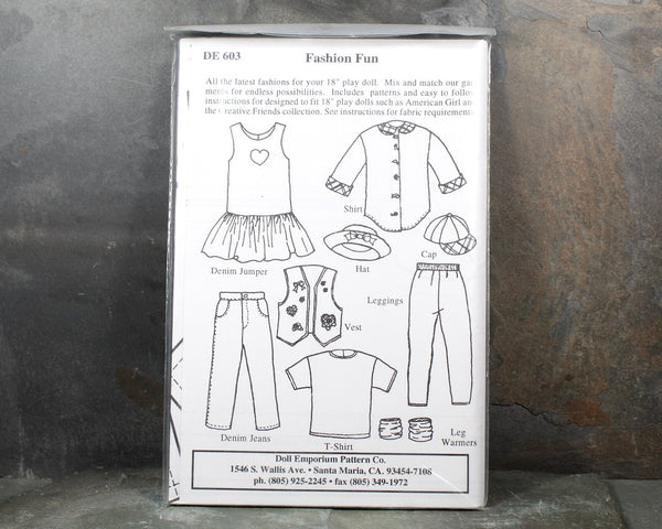 1997 Doll Emporium #DE603 Doll Clothes Pattern | "Fashion Fun" | 18" American Girl Dolls Size | UNCUT & Factory Folded