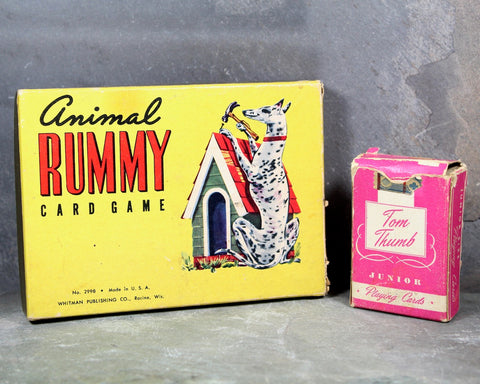 Three Decks of Vintage Cards | Tom Thumb Junior Playing Cards | Animal Rummy Card Game | Snap Card Game (Missing 2 Cards)