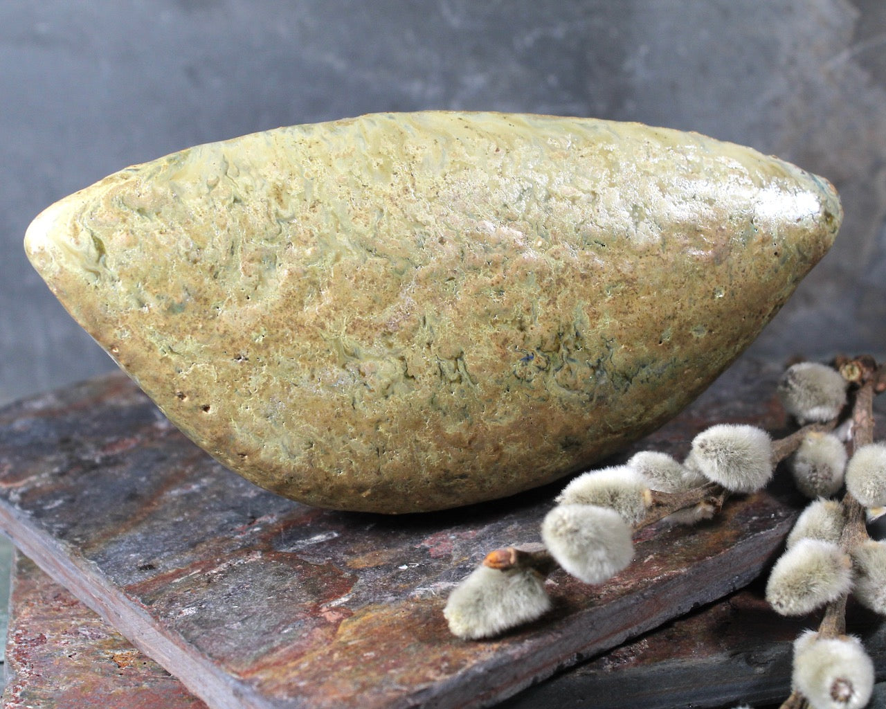 Seed Pod Sculpture | Art Sculpture | Hand Glazed Grey/Green Seed Pod