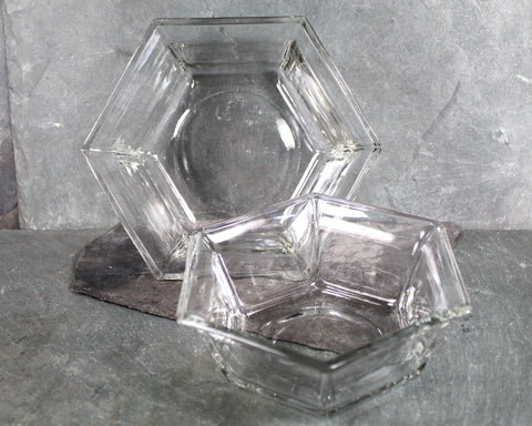 Set of 2 Glass Serving Bowls | Six Sided Glass Bowls | Nesting Bowls