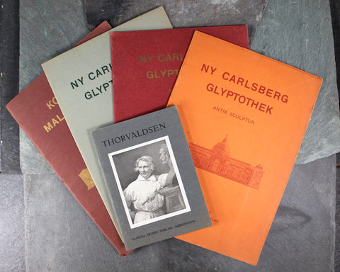 RARE! Antique Copenhagen, Denmark Souvenir Art Museum Guidebooks | circa 1920s | Set of 5 | NY Carlsberg Glyptothek | In DANISH