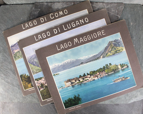RARE! 1920s Italy Antique Souvenir Photo Books | Set of 3 | Lago Maggiore, Lago Di Lugano, and Lago Di Como | Antique Italian Guide Books