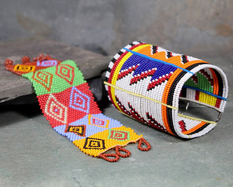 Choice of 2 Vintage Masai Cuff Bracelets | Beaded Masai Bracelets | Hand Made African Cuff Bracelet Choice of Design