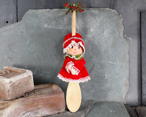 Vintage Christmas Spoon Doll | Wooden Spoon Christmas Doll | Circa 1960s | Christmas Kitchen Doll | Mrs. Claus Doll