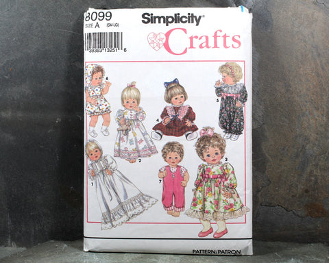 1992 Simplicity #8099 Baby Doll Clothes Pattern | Size A | COMPLETE, CUT in Original Envelope