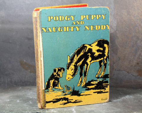 Podgy Puppy & Naughty Teddy | 1927 Antique Children's Story Book | Written by Clara G. Dennis | Full-Color Illustrations by Alan Wright
