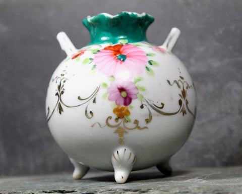 Vintage Hand Painted Mini Bud Vase | Three Footed Bud Vase | Pink Flower Mini Vase