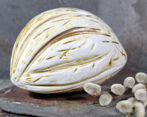 Seed Pod Sculpture | Art Sculpture | Hand Glazed Grayish White Seed Pod | Heavy Sculpture 1.5 Pounds