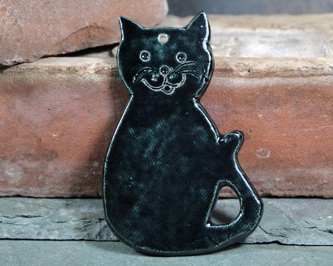 Handmade Glazed Ceramic Black Cat Ornament