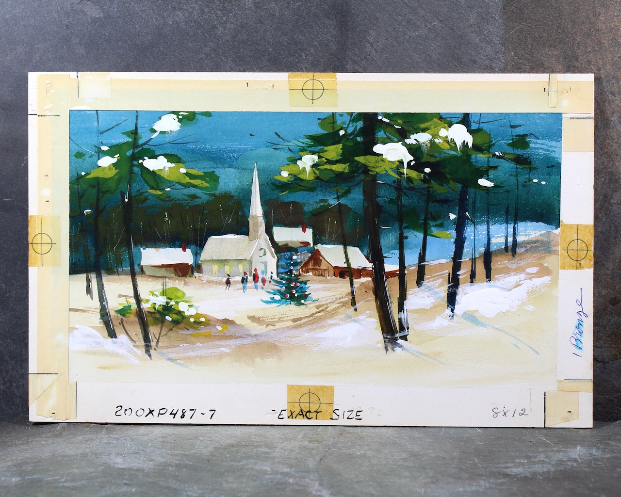 rare christmas cards VERY RARE! Original Gouache Painting by Artist Shu Dick Ju | 1960s Original Christmas Card Art