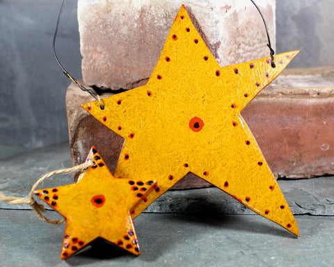 Beautiful, Vintage Hand-Painted Christmas Stars | Set of 2 | Vintage Gold Christmas Stars | Country Christmas