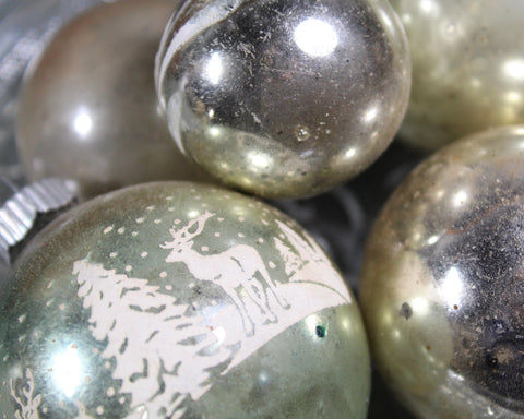 Set of 6 Silver & Sea Foam Green Glass Ornaments | Vintage Ornaments | Circa 1960s