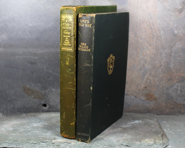 Antique, Leather Bound Poetry Anthologies curated by Mrs. Waldo Richards for Houghton Mifflin | Star Points 1921 and Love's Highway 1927