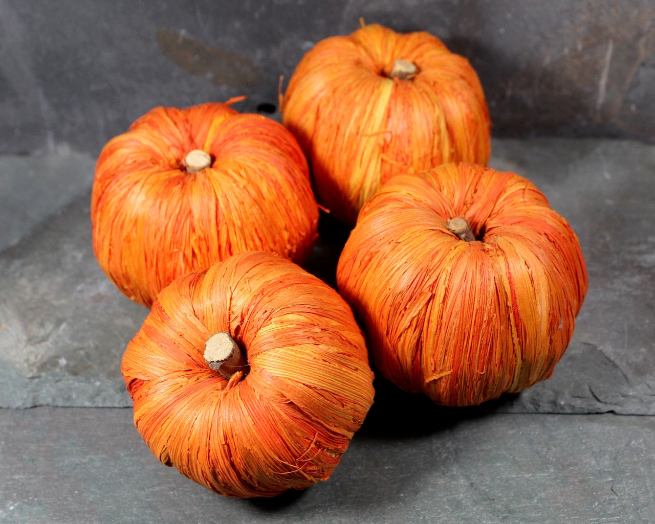 Vintage Autumn Pumpkins | Fall Decoration | Halloween Decor | Vintage Thanksgiving | Orange Rafia Pumpkins