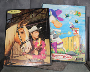 Set of 2 Vintage Frame-Tray Puzzles | Cardboard Interlocking Puzzles | Roy Rogers Puzzle | Quickdraw McGraw Puzzle | Bixley Shop