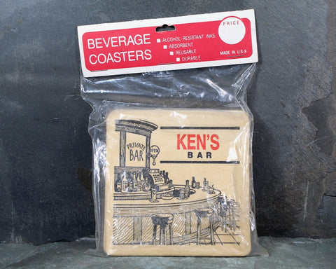 Set of 6 Personalized Beverage Coasters | Ken's Bar | Maude Corporation Reusable Coasters | Original Package, Unopened | Bixley Shop