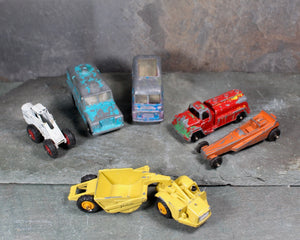Set of 6 Vintage Die Cast Vehicles and 1 Lindberg Plastic Van| Tootsie Toys | Lesney | Michigan Scraper | Bixley Shop