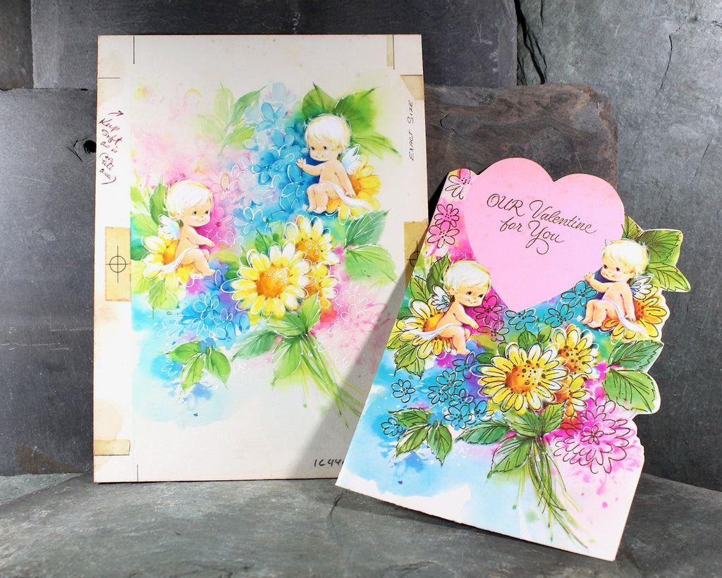 rare greeting cards VERY RARE! Original Gouache Painting and Matching Original Valentine's Day Card | 1960s/70s Original Valentine's Day Card Art