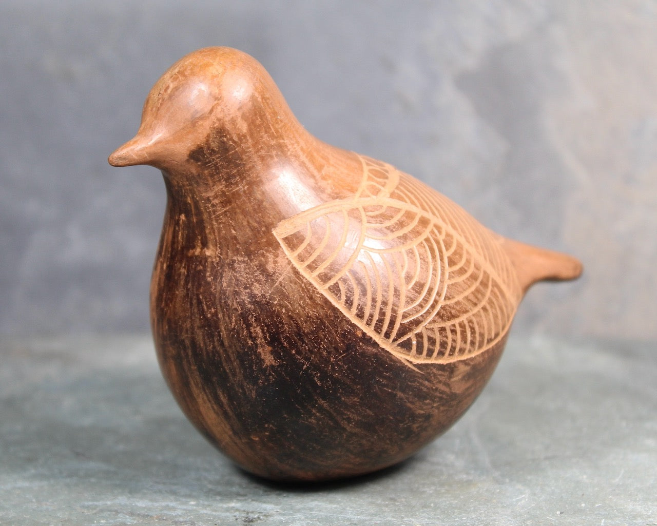 Vintage Clay Bird Figurine | Carved Clay with Wood Look | Signed Clay Fat Bird Sculpture | Bixley Shop