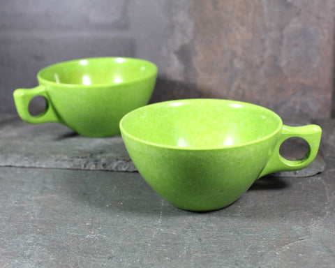 Set of 2 Mid-Century Melmac Cups in Celery Green | Color-Flyte Bright Green Cups | Bixley Shop