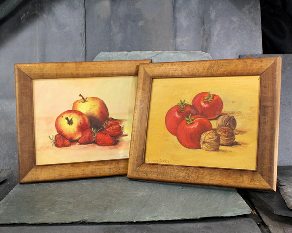 Original, Signed Oil Paintings Your Choice of Apple or Tomatoes | Lillian Slayter Artist | 11.5"x10.25" Wooden Frames | Bixley Shop