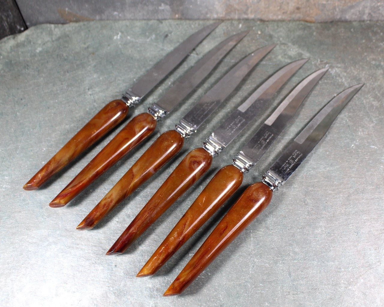 Set of 6 Regent Sheffield Steak Knives | Tortoise Shell Handle English Knives | Holiday Table | Bixley Shop