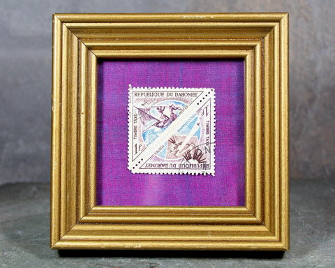 Vintage Republique de Dahomey (now Benin, Africa) | Framed Stamp Art | Dark Academia Decor | Authentic Stamps Mounted and Framed