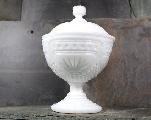 Milk Glass Covered Candy Dish | Pressed White Glass Candy Dish with Cover | For Candy or Nuts | Circa 1940s/50s | Bixley Shop