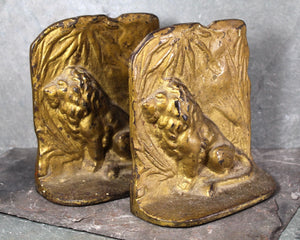 Set of 2 Cast Metal Lion Bookends | Antique Lion Bookends | Bixley Shop