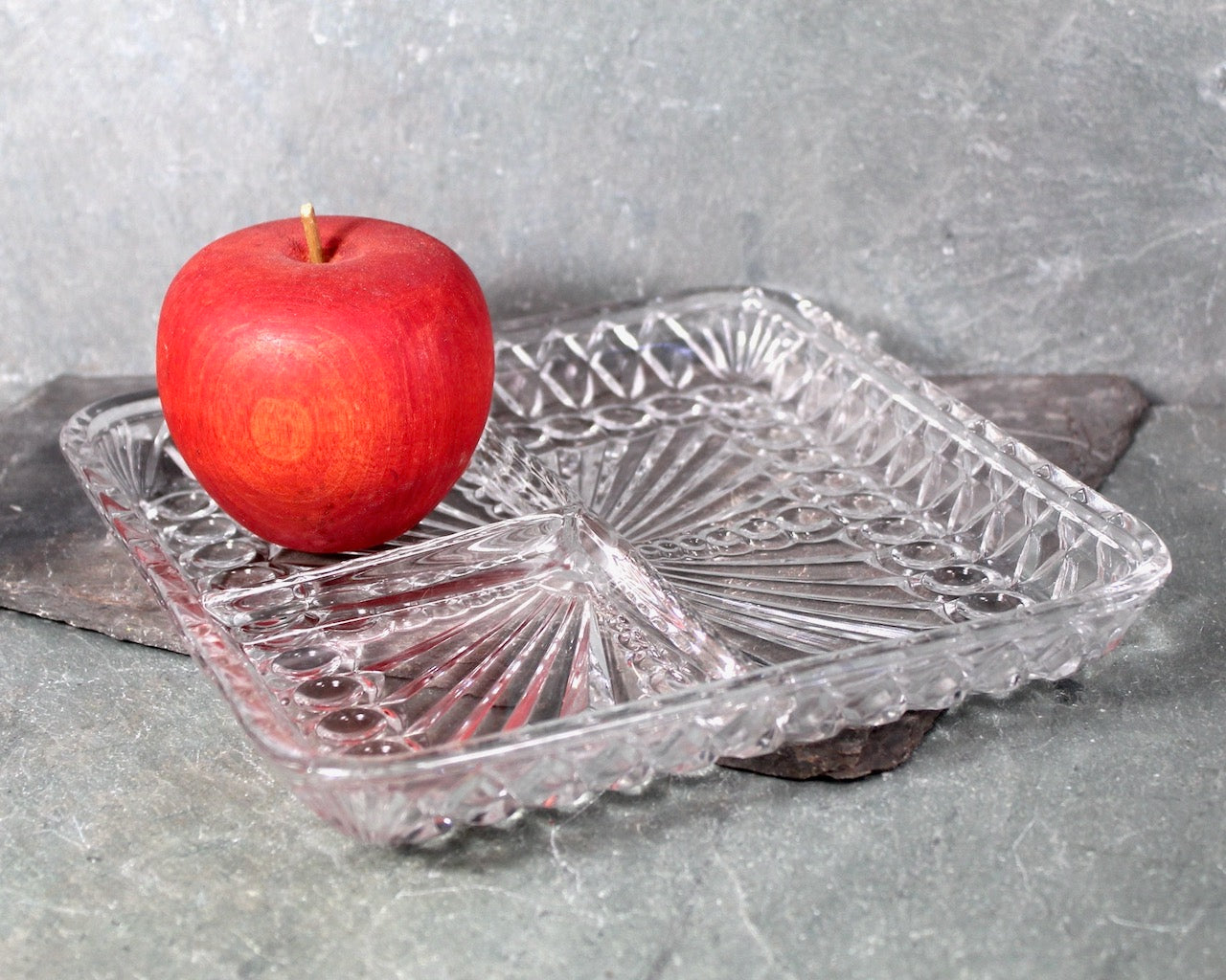 1950s Luncheon Divided Glass Dish | Clear Glass Trinket Tray, Vanity Organizer, or Condiment Serving Piece | Bixley Shop