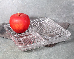 1950s Luncheon Divided Glass Dish | Clear Glass Trinket Tray, Vanity Organizer, or Condiment Serving Piece | Bixley Shop