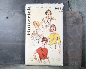 1960s Butterick #9582 Cropped Blouse Pattern | Size 18/Bust 38" | COMPLETE Cut Pattern in Original Envelope | Bixley Shop