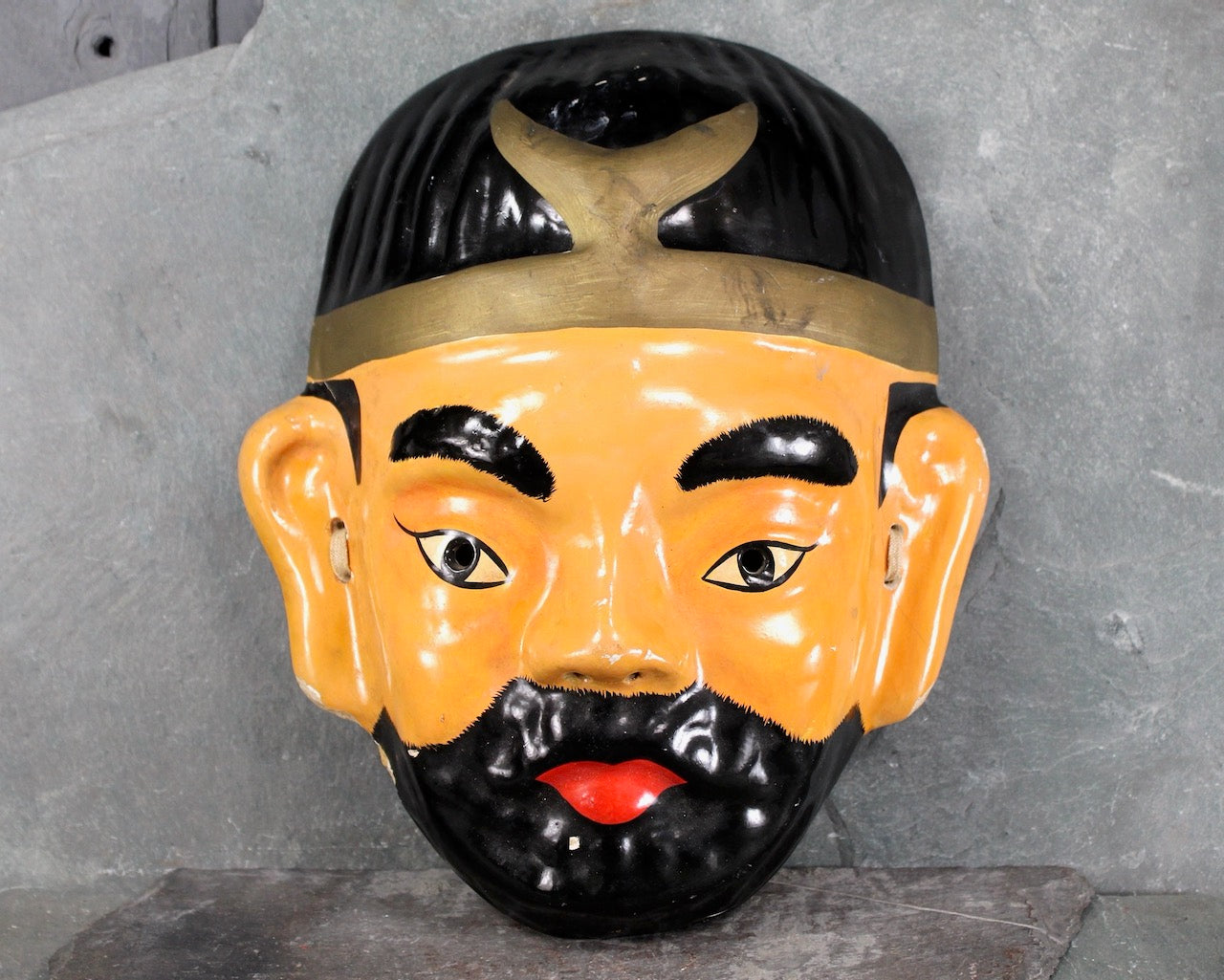 RARE! Antique Paper Mache Asian Warrior Mask | Stunning Warrior Mask | Vintage Halloween | Bixley Shop