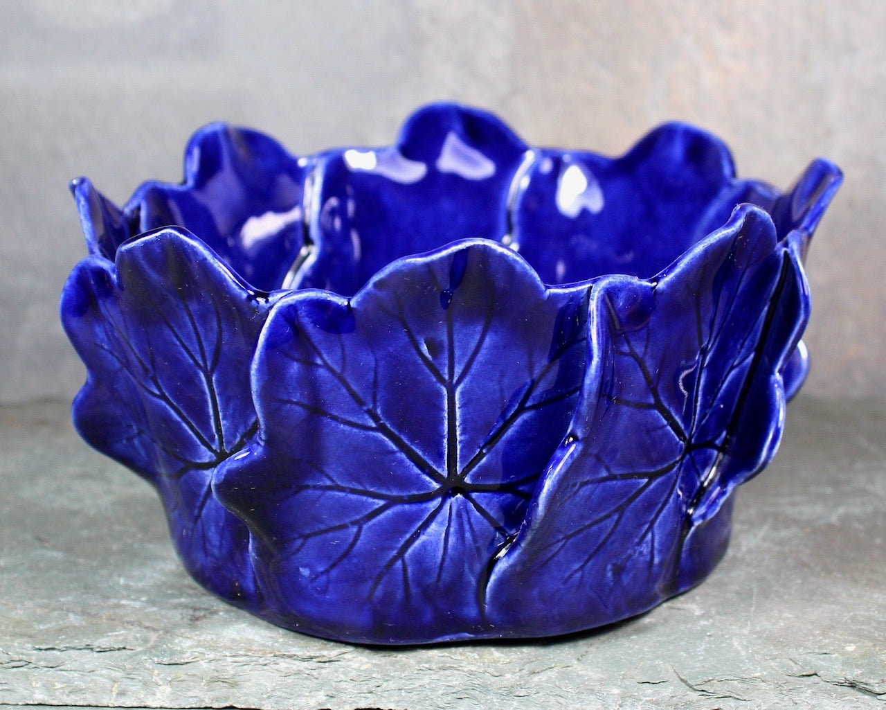 Pat Young Geranium Leaf Bowl 5" Diameter | Cobalt Blue Pottery Bowl Vintage American Pottery | Bixley Shop