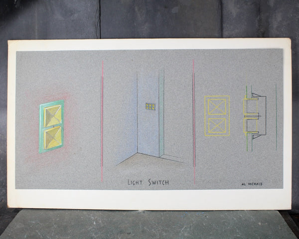 Original Architectural Drawing "Light Switch" by Al Michaud | Original Art | 20" x 12" Mounted Art | Bixley Shop