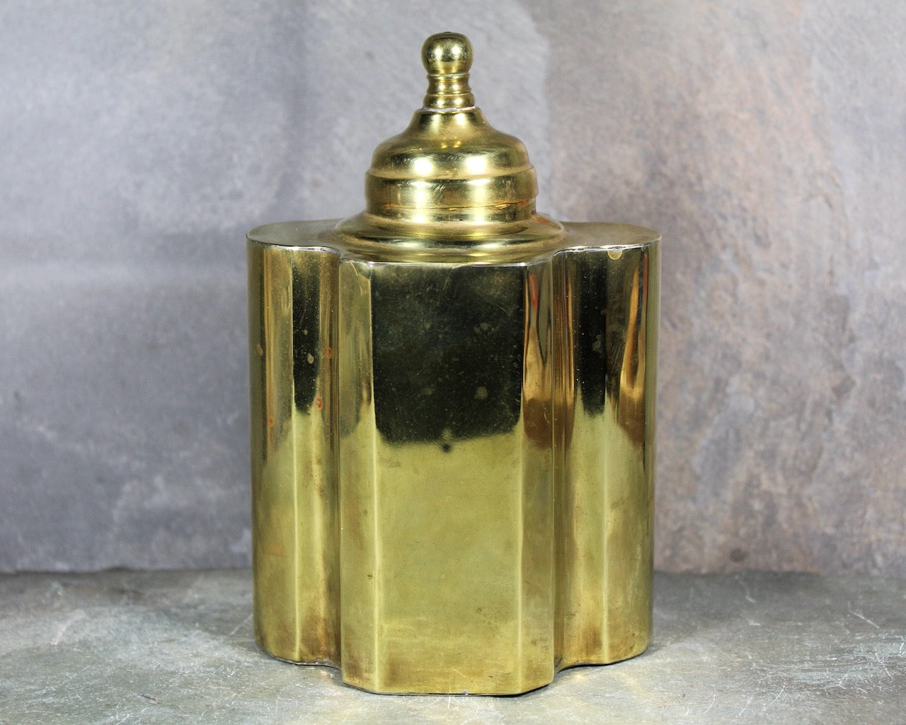 Vintage Quatrefoil Brass Tea Caddy | Brass Tea Canister | Vintage Brass Flask | Bixley Shop