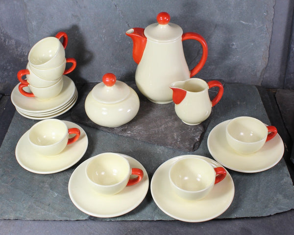 Vintage 19 Piece Czechoslovakian Espresso Set | Creamware Tea Set with 8 Cups and Saucers | 2 ounce Demitasse Cups | Bixley Shop