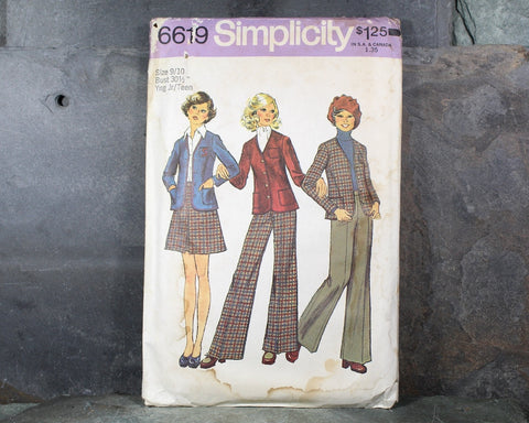 1974 Simplicity #6619 Junior/Teen Suit & Jacket Pattern | | Complete, Uncut, Factory Folded Pattern in Original Envelope | Bixley Shop