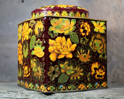 Vintage Floral Tin | Autumnal Vintage Storage Tin | English Floral Tin Box | Cottagecore | Bixley Shop