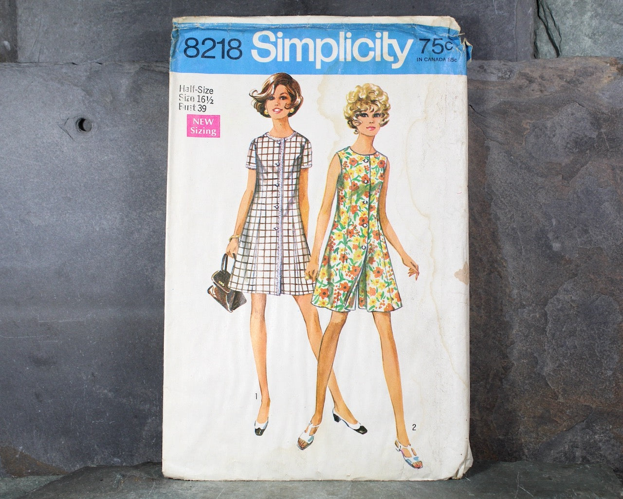 1969 Simplicity #8218 Dress Pattern | Complete, Uncut, Factory Folded Pattern in Original Envelope | Woman's Size 16 1/2 | Bixley Shop