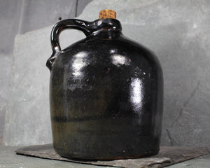 ANTIQUE Stoneware Jug with Cork Stopper | Classic Clay Jug with Black Glaze | Rustic Jug | Bixley Shop