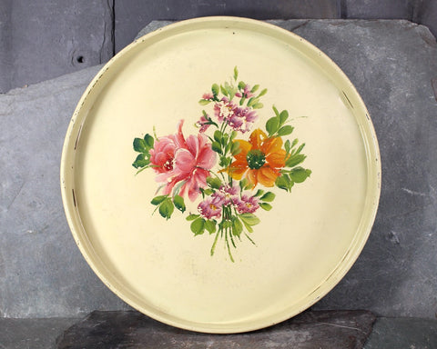 Vintage Floral Metal Tray | 1950s/60s Vintage Yellow Tray with Floral Decoration | Vintage Serving Tray | Bixley Shop