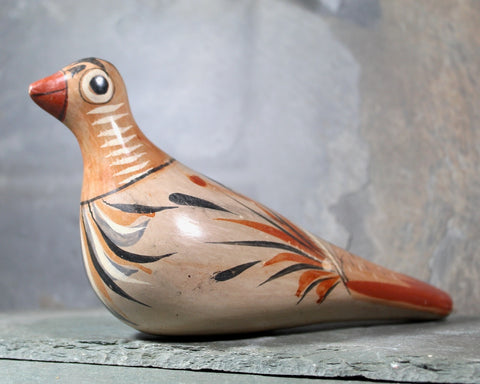 Vintage Tonala Mexican Folk Art | Ceramic Bird with Floral Plumage | Hand Painted Folk Art Mexico  | Bixley Shop