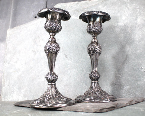 Vintage Silverplate Candlesticks | Ornate Candlesticks | Holiday Table Decor | Grape Themed Candlesticks | Thanksgiving | Bixley Shop