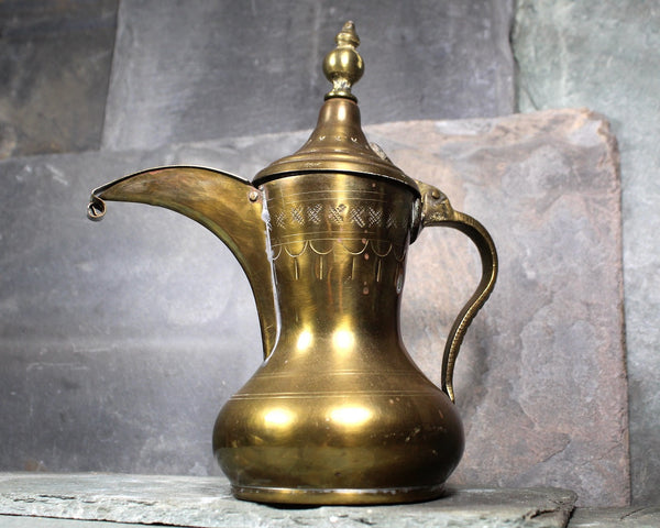 Vintage Etched Brass Dallah | Turkish Coffee Pot | Arabic Dallah | Bixley Shop